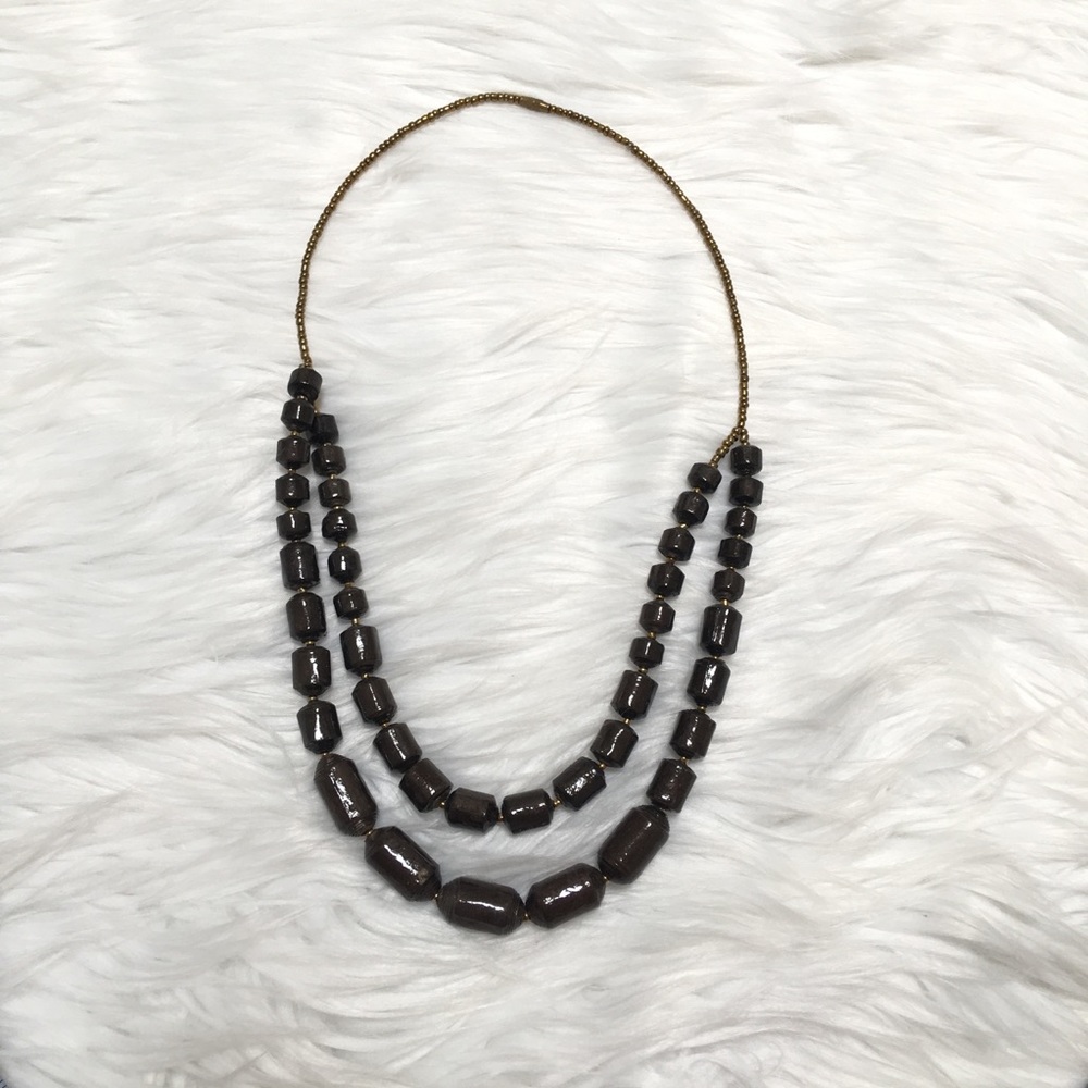 African Paper Bead Necklace Brown